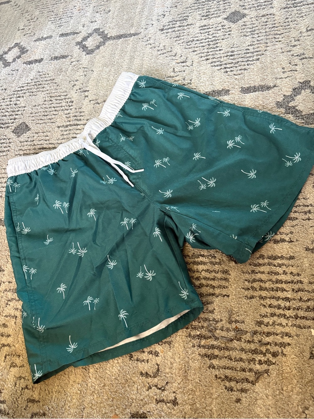 Old Navy Teal Green Palm Print Swim Trunks